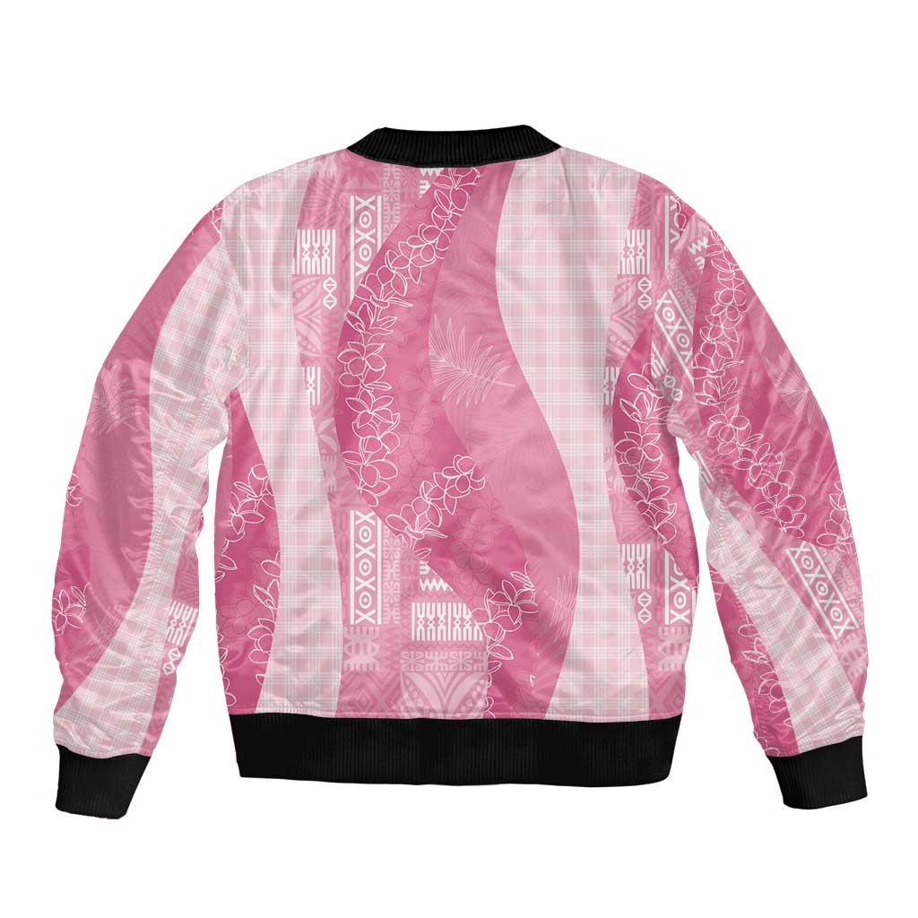 Polynesian Tribal Pattern Patchwork Picturesque Bomber Jacket Rose Pink