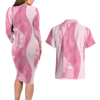 Polynesian Tribal Pattern Patchwork Picturesque Couples Matching Long Sleeve Bodycon Dress and Hawaiian Shirt Rose Pink LT7 - Polynesian Pride
