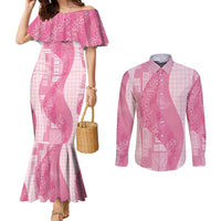 Polynesian Tribal Pattern Patchwork Picturesque Couples Matching Mermaid Dress and Long Sleeve Button Shirt Rose Pink LT7 Rose Pink - Polynesian Pride
