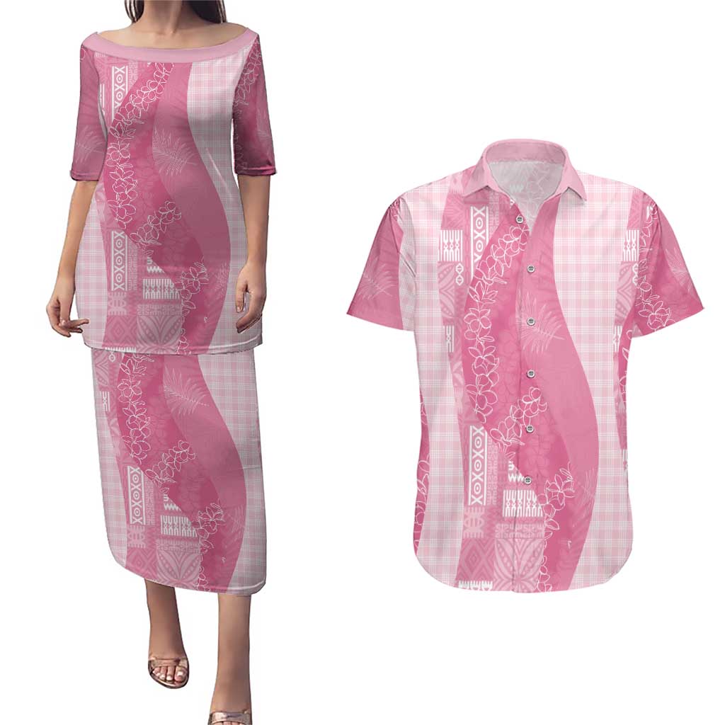 Polynesian Tribal Pattern Patchwork Picturesque Couples Matching Puletasi and Hawaiian Shirt Rose Pink LT7 Rose Pink - Polynesian Pride