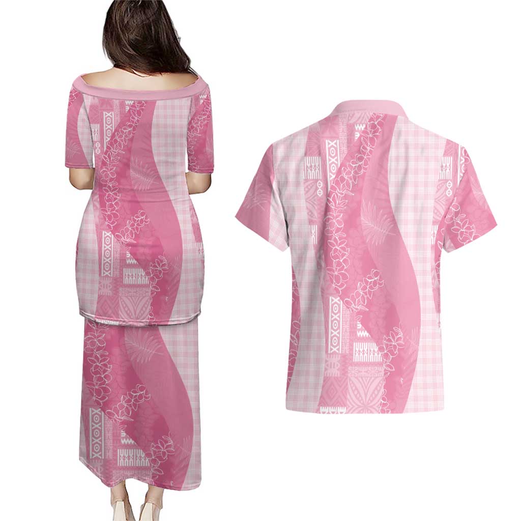Polynesian Tribal Pattern Patchwork Picturesque Couples Matching Puletasi and Hawaiian Shirt Rose Pink LT7 - Polynesian Pride