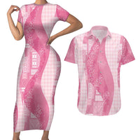Polynesian Tribal Pattern Patchwork Picturesque Couples Matching Short Sleeve Bodycon Dress and Hawaiian Shirt Rose Pink LT7 Rose Pink - Polynesian Pride