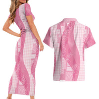 Polynesian Tribal Pattern Patchwork Picturesque Couples Matching Short Sleeve Bodycon Dress and Hawaiian Shirt Rose Pink LT7 - Polynesian Pride