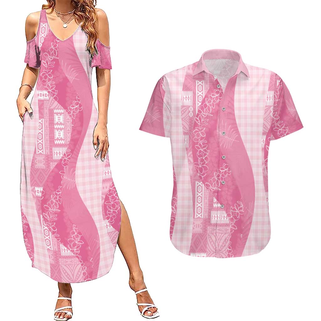 Polynesian Tribal Pattern Patchwork Picturesque Couples Matching Summer Maxi Dress and Hawaiian Shirt Rose Pink LT7 Rose Pink - Polynesian Pride