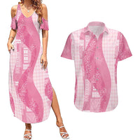Polynesian Tribal Pattern Patchwork Picturesque Couples Matching Summer Maxi Dress and Hawaiian Shirt Rose Pink LT7 Rose Pink - Polynesian Pride