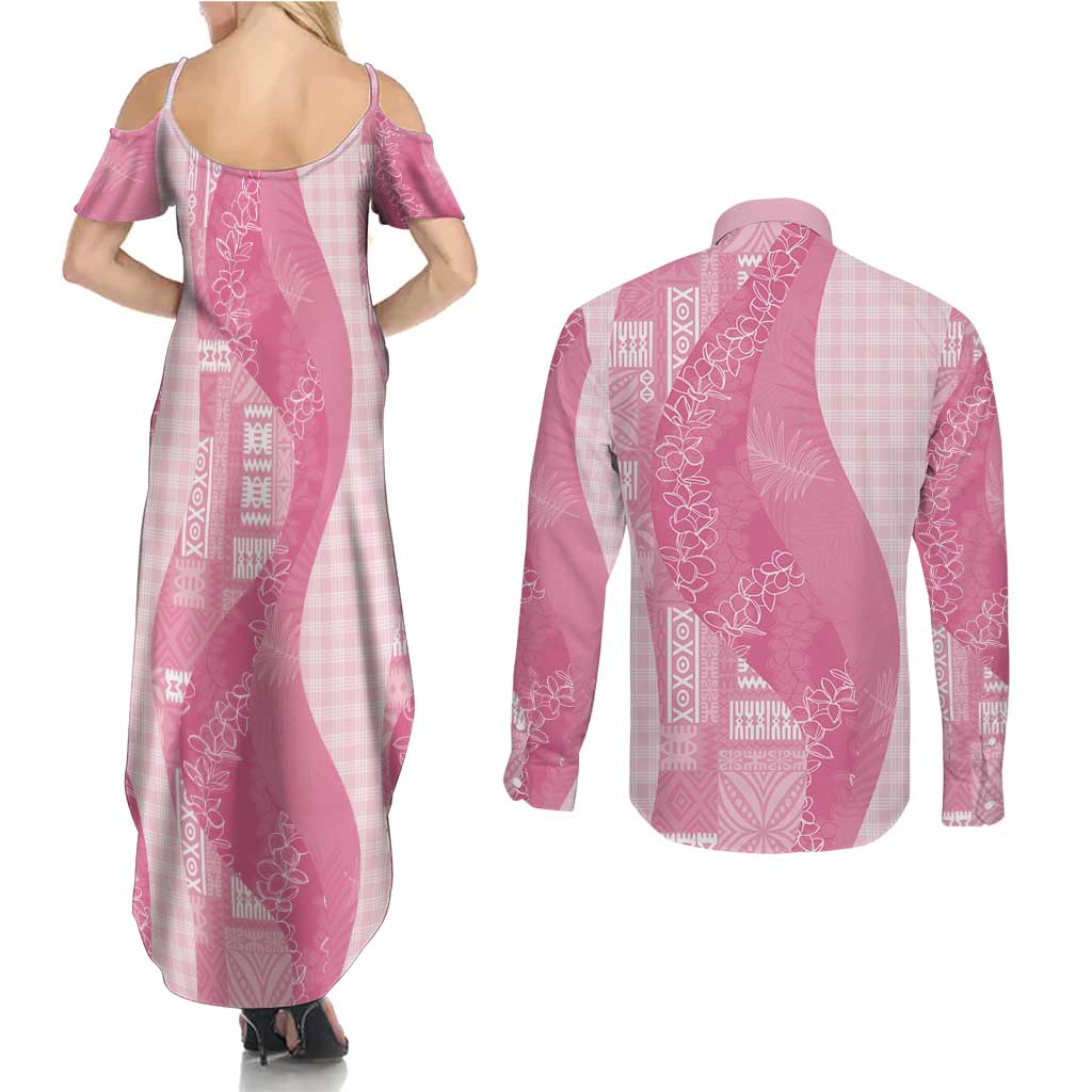 Polynesian Tribal Pattern Patchwork Picturesque Couples Matching Summer Maxi Dress and Long Sleeve Button Shirt Rose Pink LT7 - Polynesian Pride