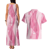 Polynesian Tribal Pattern Patchwork Picturesque Couples Matching Tank Maxi Dress and Hawaiian Shirt Rose Pink LT7 - Polynesian Pride