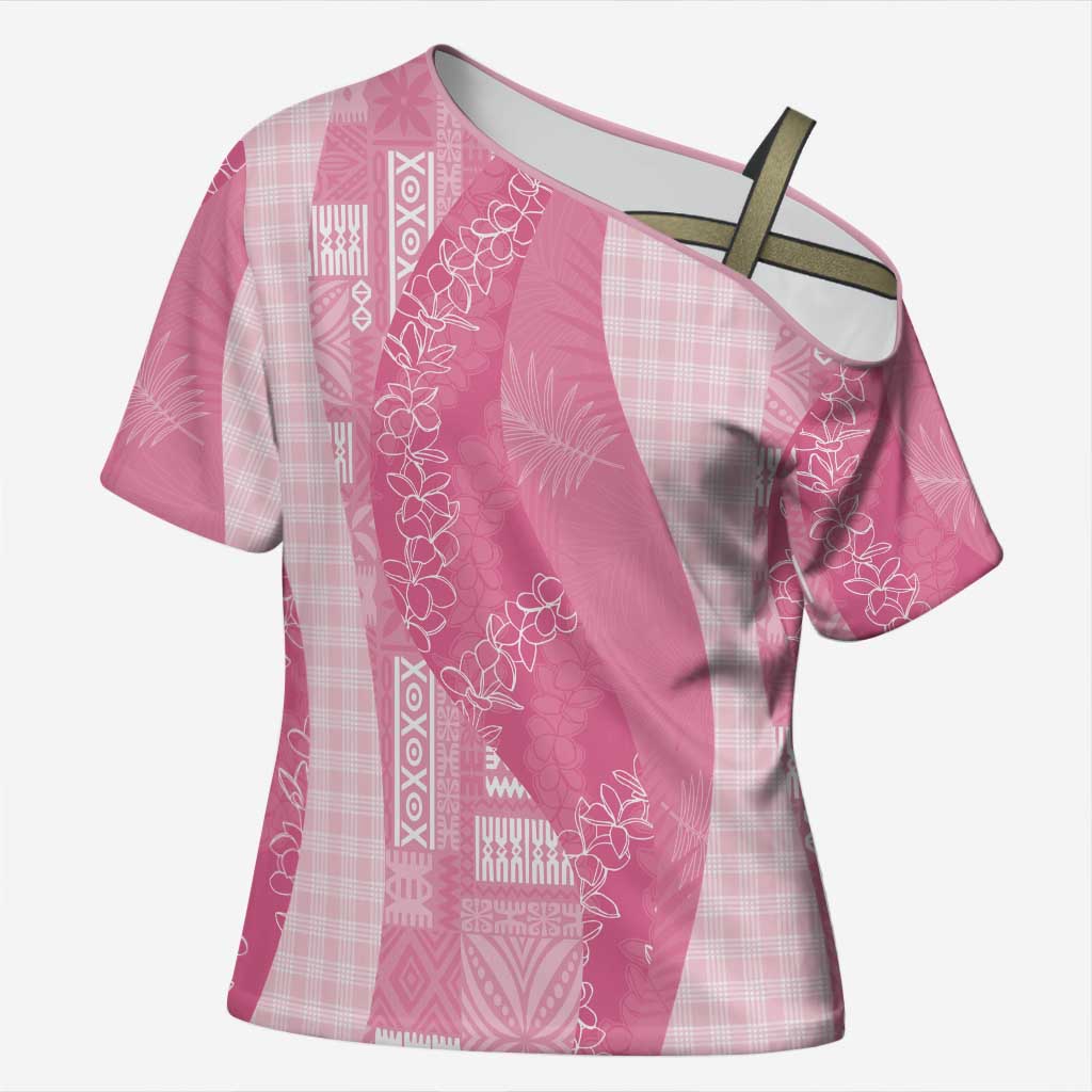 Polynesian Tribal Pattern Patchwork Picturesque Cross Shoulder Shirt Rose Pink LT7 Female Rose Pink - Polynesian Pride