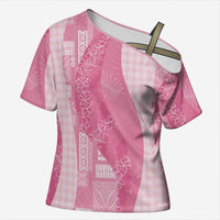 Polynesian Tribal Pattern Patchwork Picturesque Cross Shoulder Shirt Rose Pink LT7 Female Rose Pink - Polynesian Pride