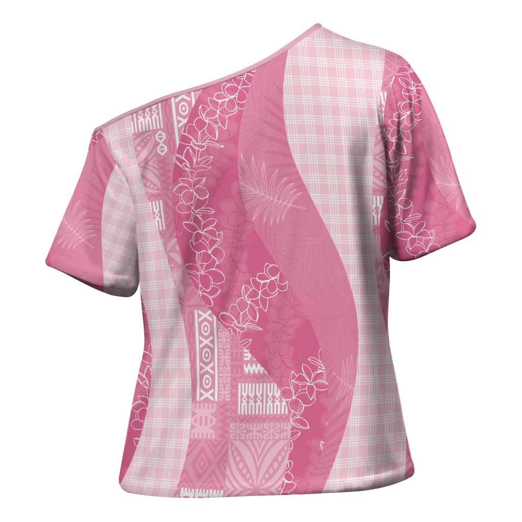 Polynesian Tribal Pattern Patchwork Picturesque Cross Shoulder Shirt Rose Pink LT7 - Polynesian Pride