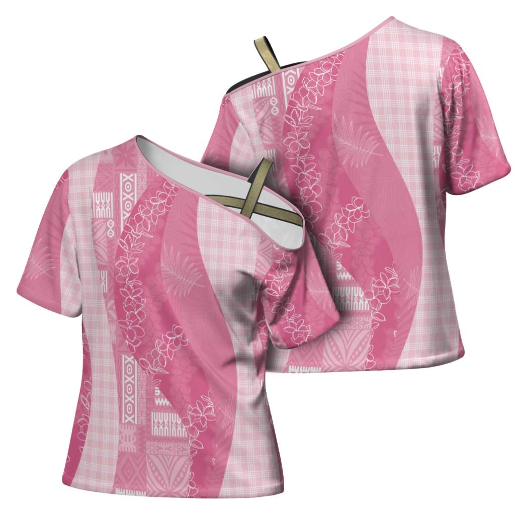 Polynesian Tribal Pattern Patchwork Picturesque Cross Shoulder Shirt Rose Pink LT7 - Polynesian Pride