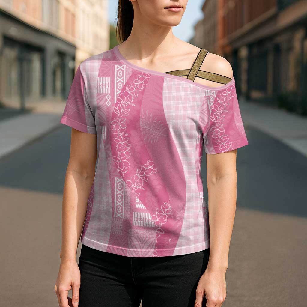 Polynesian Tribal Pattern Patchwork Picturesque Cross Shoulder Shirt Rose Pink LT7 - Polynesian Pride