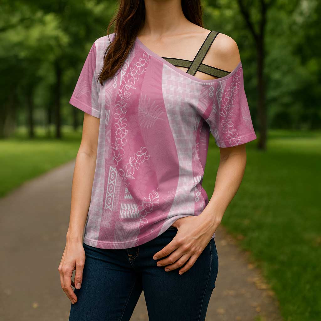 Polynesian Tribal Pattern Patchwork Picturesque Cross Shoulder Shirt Rose Pink LT7 - Polynesian Pride