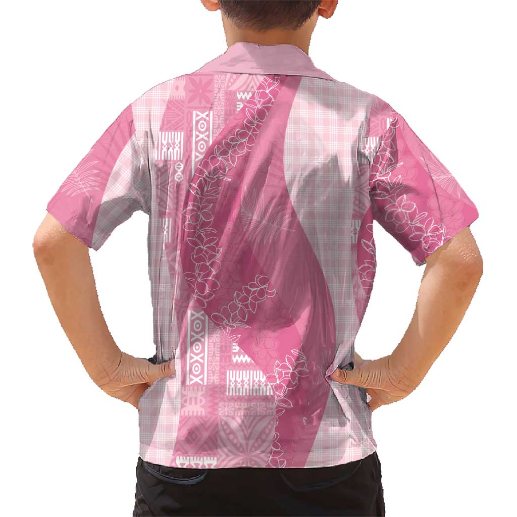 Polynesian Tribal Pattern Patchwork Picturesque Family Matching Off The Shoulder Long Sleeve Dress and Hawaiian Shirt Rose Pink