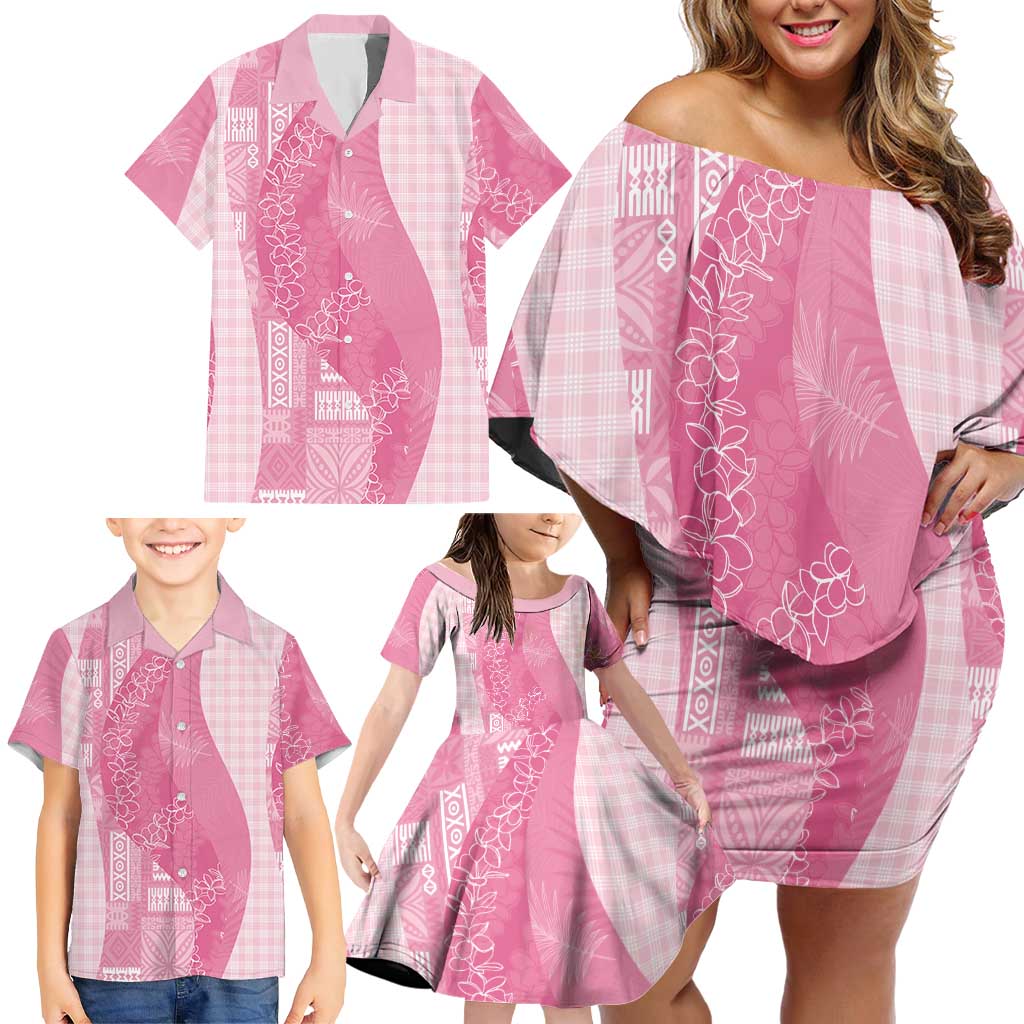 Polynesian Tribal Pattern Patchwork Picturesque Family Matching Off Shoulder Short Dress and Hawaiian Shirt Rose Pink LT7 - Polynesian Pride