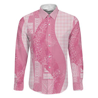 Polynesian Tribal Pattern Patchwork Picturesque Family Matching Off Shoulder Short Dress and Hawaiian Shirt Rose Pink LT7 Dad's Shirt - Long Sleeve Rose Pink - Polynesian Pride