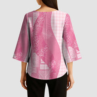 Polynesian Tribal Pattern Patchwork Picturesque Kimono Sleeve Blouse Rose Pink LT7 - Polynesian Pride