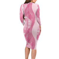 Polynesian Tribal Pattern Patchwork Picturesque Long Sleeve Bodycon Dress Rose Pink LT7 - Polynesian Pride