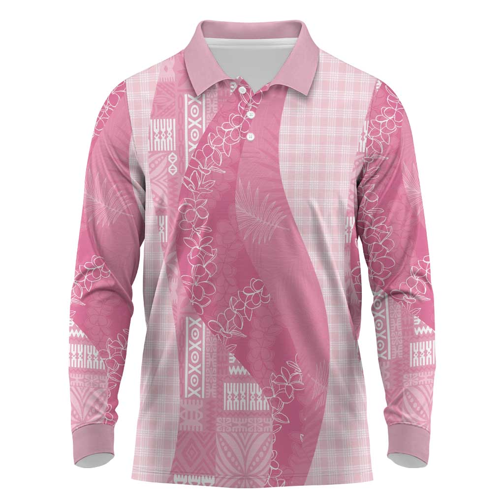 Polynesian Tribal Pattern Patchwork Picturesque Long Sleeve Polo Shirt Rose Pink LT7 Rose Pink - Polynesian Pride