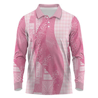 Polynesian Tribal Pattern Patchwork Picturesque Long Sleeve Polo Shirt Rose Pink LT7 Rose Pink - Polynesian Pride