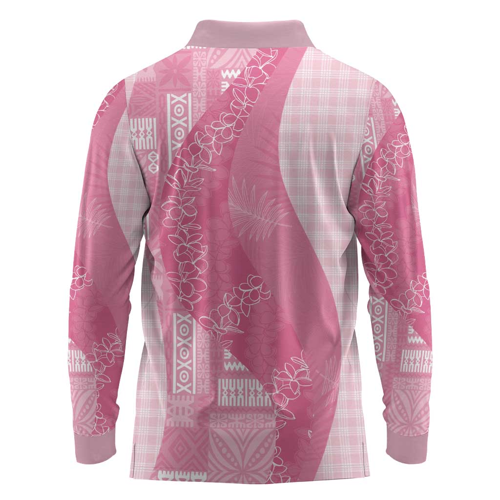 Polynesian Tribal Pattern Patchwork Picturesque Long Sleeve Polo Shirt Rose Pink LT7 - Polynesian Pride