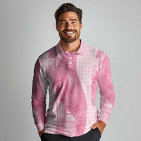 Polynesian Tribal Pattern Patchwork Picturesque Long Sleeve Polo Shirt Rose Pink LT7 - Polynesian Pride