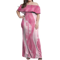 Polynesian Tribal Pattern Patchwork Picturesque Off Shoulder Maxi Dress Rose Pink LT7 Women Rose Pink - Polynesian Pride