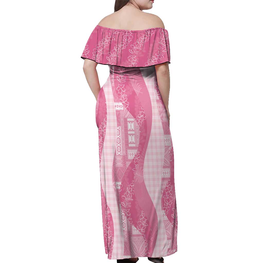 Polynesian Tribal Pattern Patchwork Picturesque Off Shoulder Maxi Dress Rose Pink LT7 - Polynesian Pride