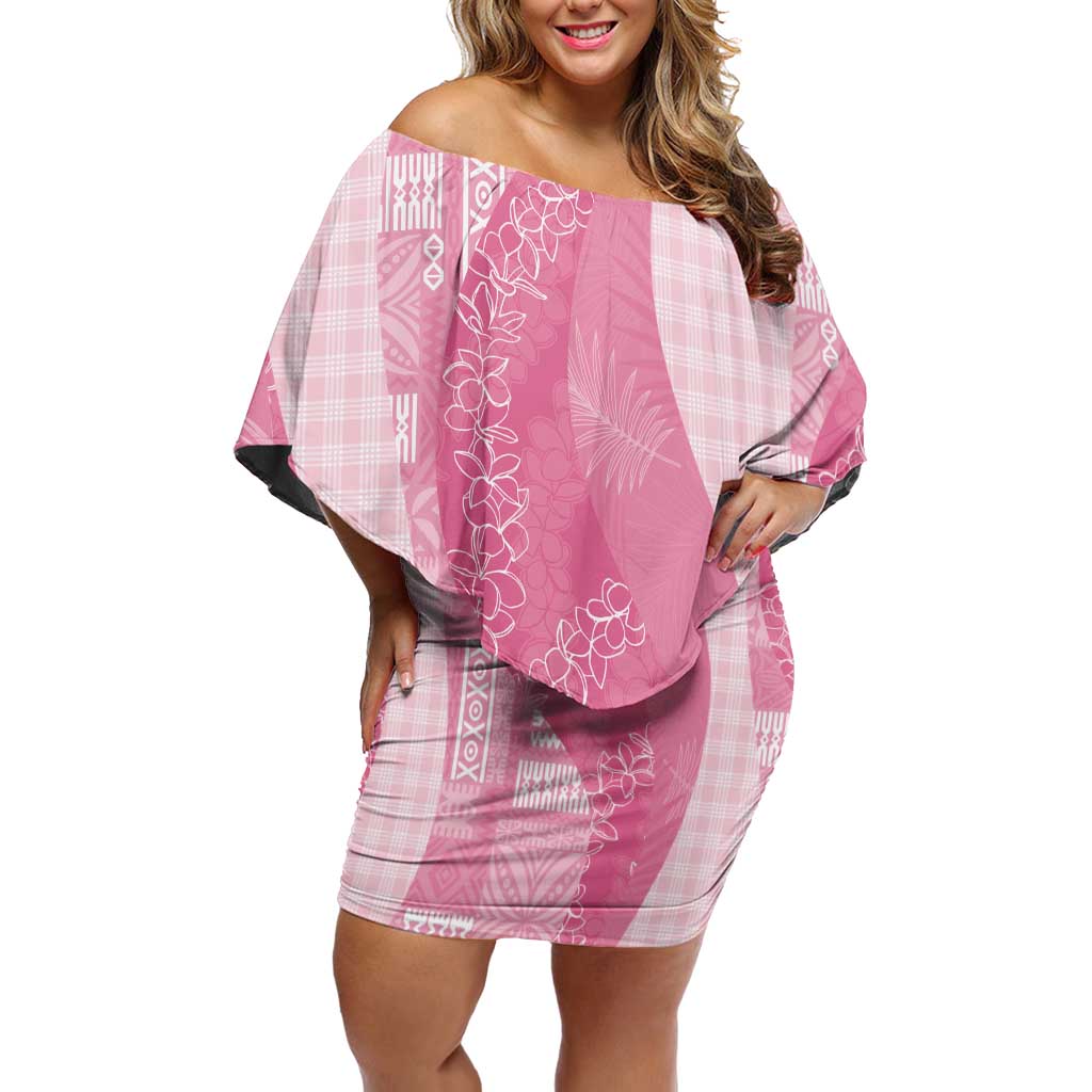 Polynesian Tribal Pattern Patchwork Picturesque Off Shoulder Short Dress Rose Pink