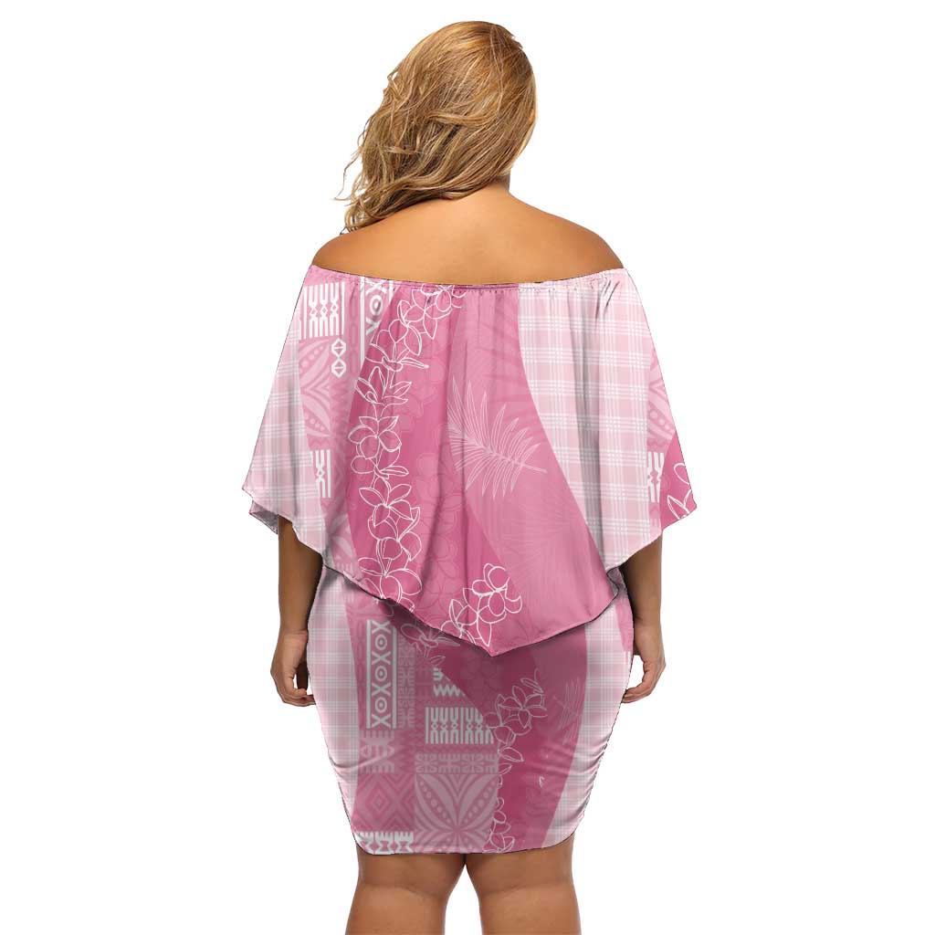Polynesian Tribal Pattern Patchwork Picturesque Off Shoulder Short Dress Rose Pink LT7 - Polynesian Pride