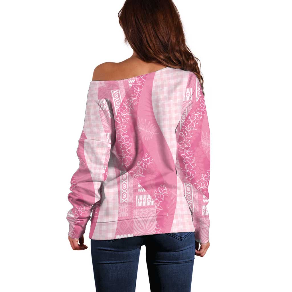 Polynesian Tribal Pattern Patchwork Picturesque Off Shoulder Sweater Rose Pink LT7 - Polynesian Pride