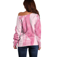Polynesian Tribal Pattern Patchwork Picturesque Off Shoulder Sweater Rose Pink LT7 - Polynesian Pride
