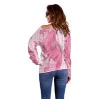 Polynesian Tribal Pattern Patchwork Picturesque Off Shoulder Sweater Rose Pink LT7 - Polynesian Pride