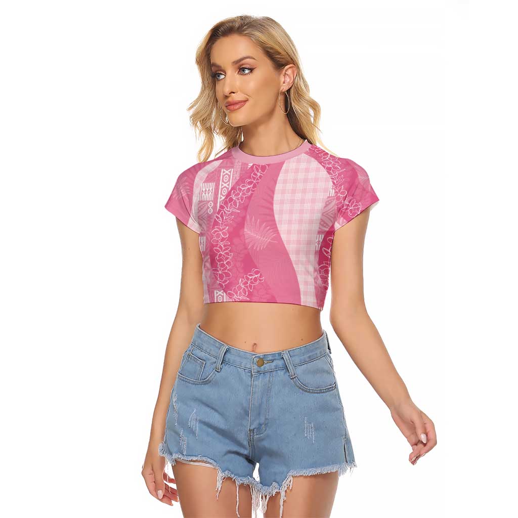 Polynesian Tribal Pattern Patchwork Picturesque Raglan Cropped T Shirt Rose Pink LT7 Female Rose Pink - Polynesian Pride