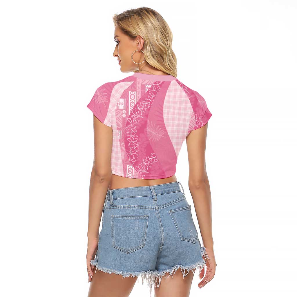 Polynesian Tribal Pattern Patchwork Picturesque Raglan Cropped T Shirt Rose Pink LT7 - Polynesian Pride