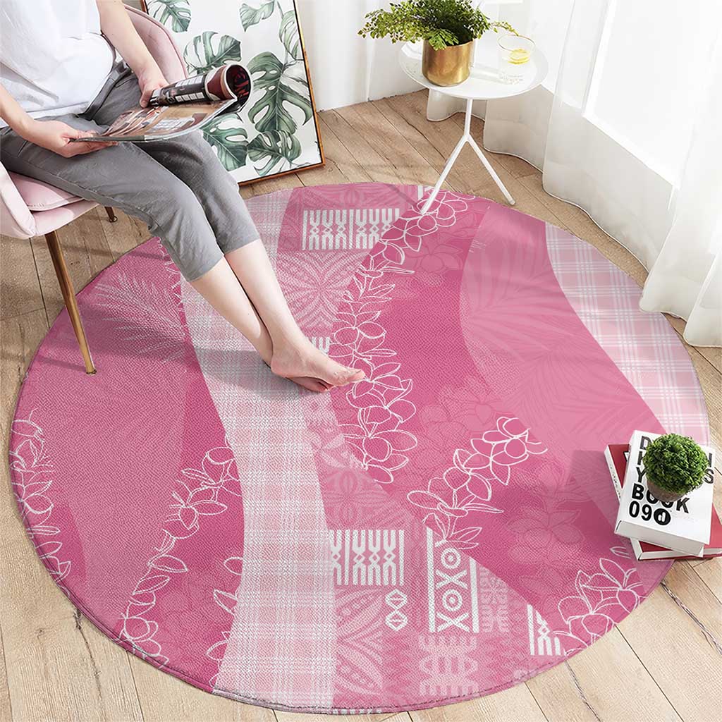 Polynesian Tribal Pattern Patchwork Picturesque Round Carpet Rose Pink LT7 - Polynesian Pride