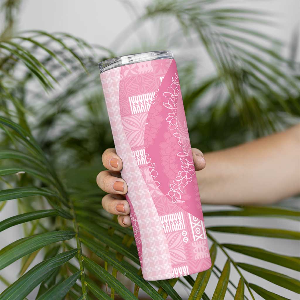 Polynesian Tribal Pattern Patchwork Picturesque Skinny Tumbler Rose Pink LT7 - Polynesian Pride