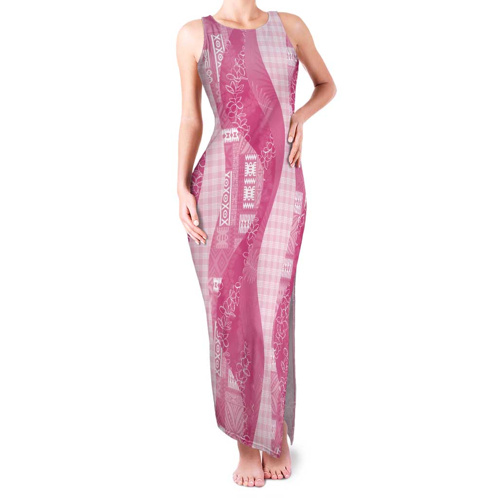 Polynesian Tribal Pattern Patchwork Picturesque Tank Maxi Dress Rose Pink LT7 Women Rose Pink - Polynesian Pride
