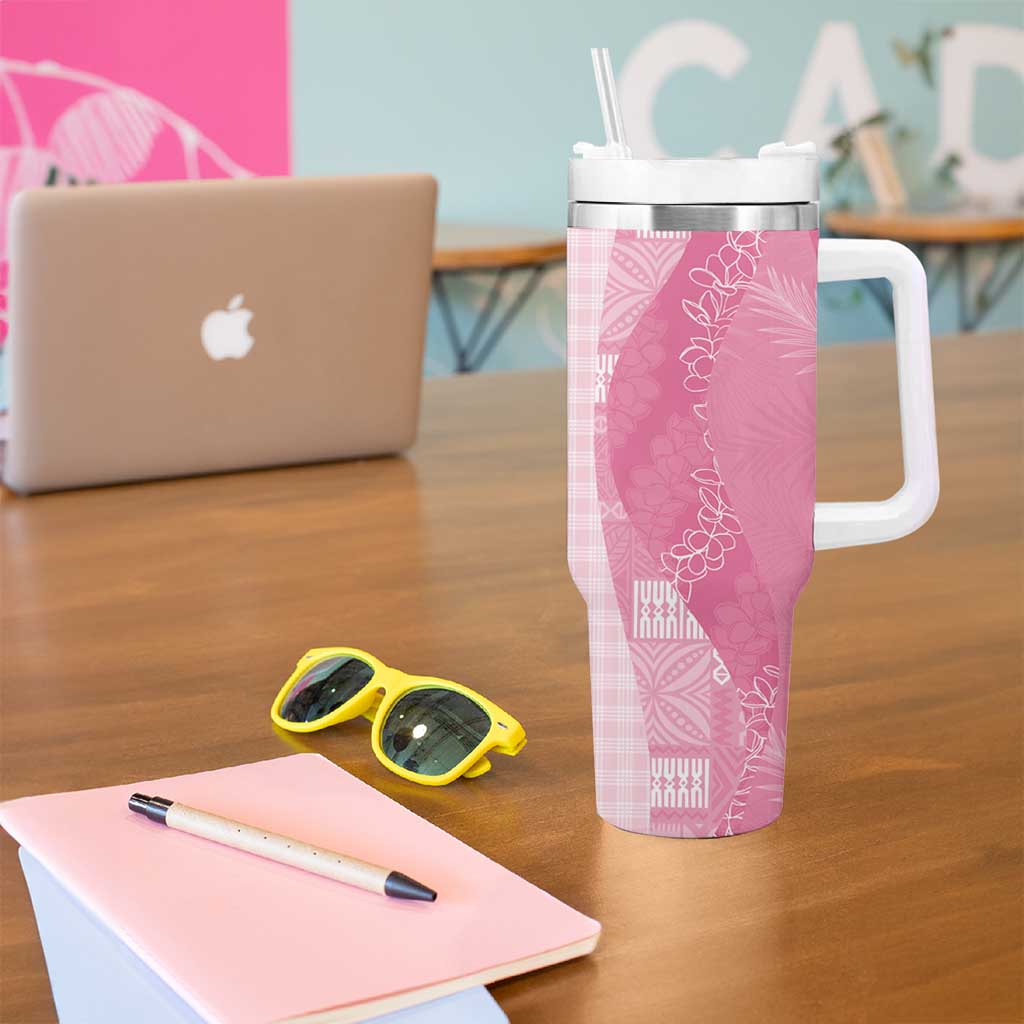 Polynesian Tribal Pattern Patchwork Picturesque Tumbler With Handle Rose Pink LT7 - Polynesian Pride