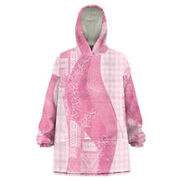 Polynesian Tribal Pattern Patchwork Picturesque Wearable Blanket Hoodie Rose Pink
