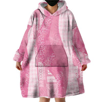 Polynesian Tribal Pattern Patchwork Picturesque Wearable Blanket Hoodie Rose Pink