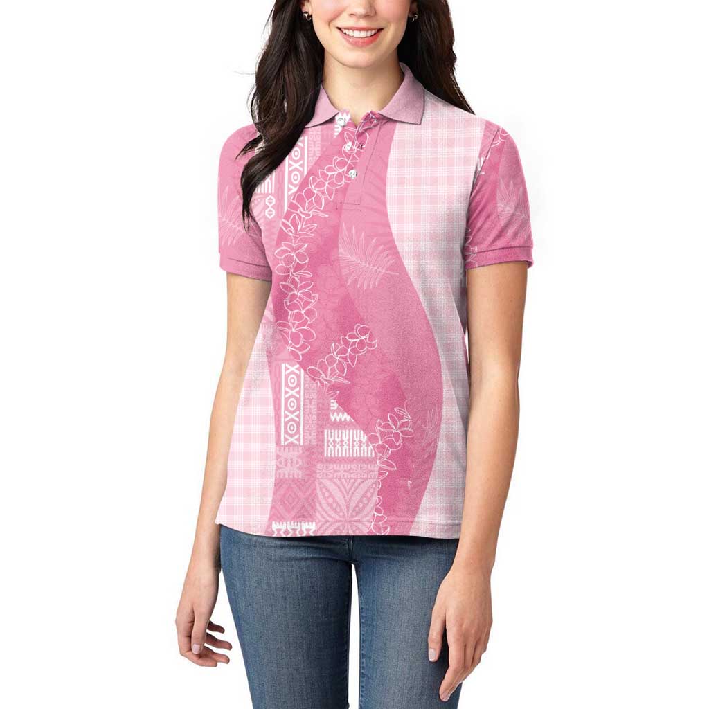 Polynesian Tribal Pattern Patchwork Picturesque Women Polo Shirt Rose Pink LT7 - Polynesian Pride