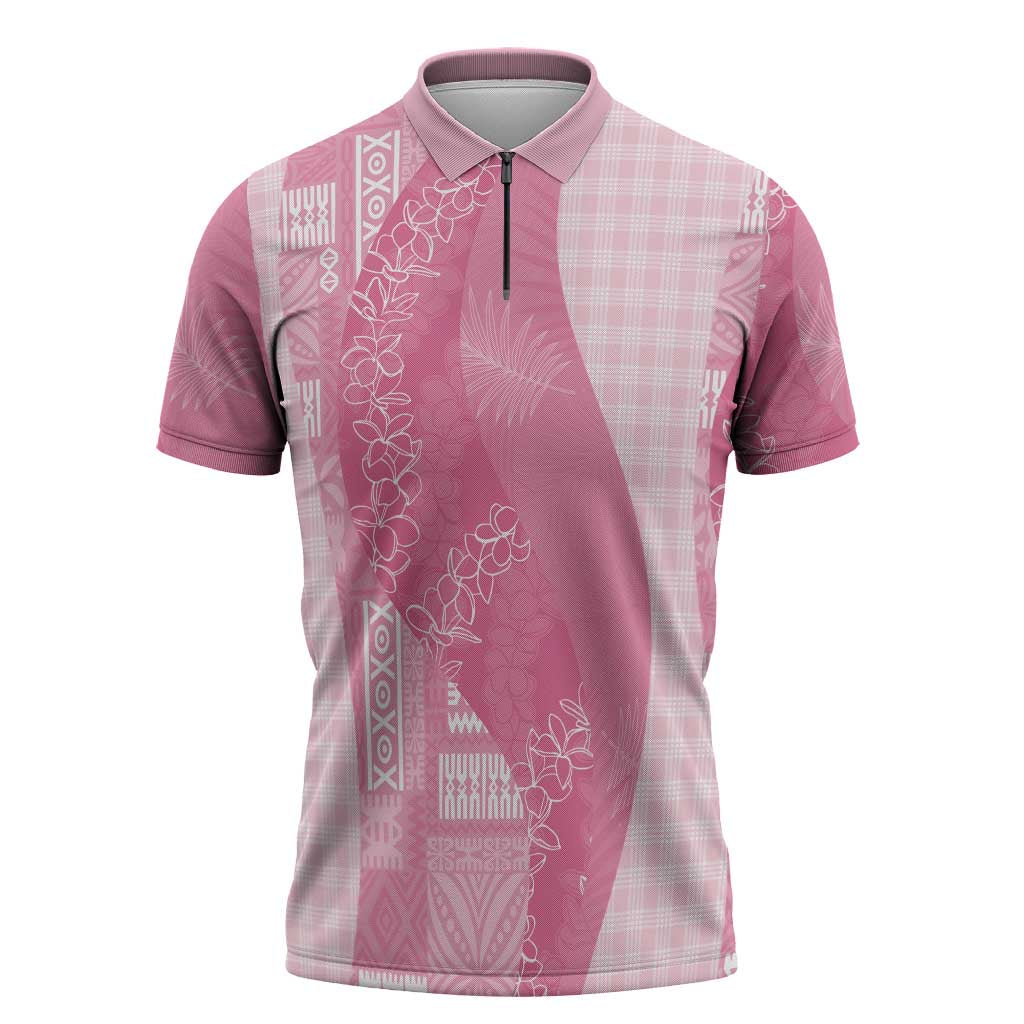 Polynesian Tribal Pattern Patchwork Picturesque Zipper Polo Shirt Rose Pink LT7 Rose Pink - Polynesian Pride