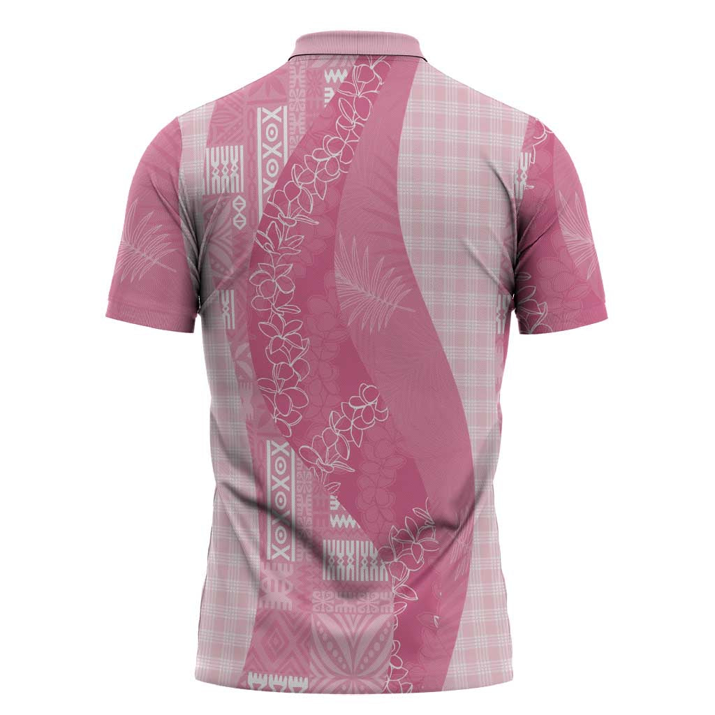 Polynesian Tribal Pattern Patchwork Picturesque Zipper Polo Shirt Rose Pink LT7 - Polynesian Pride