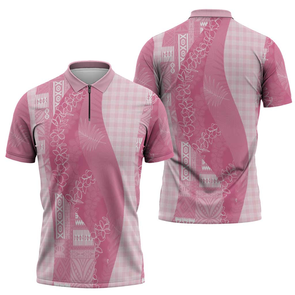 Polynesian Tribal Pattern Patchwork Picturesque Zipper Polo Shirt Rose Pink LT7 - Polynesian Pride