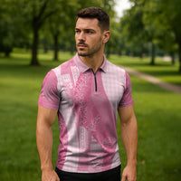 Polynesian Tribal Pattern Patchwork Picturesque Zipper Polo Shirt Rose Pink LT7 - Polynesian Pride