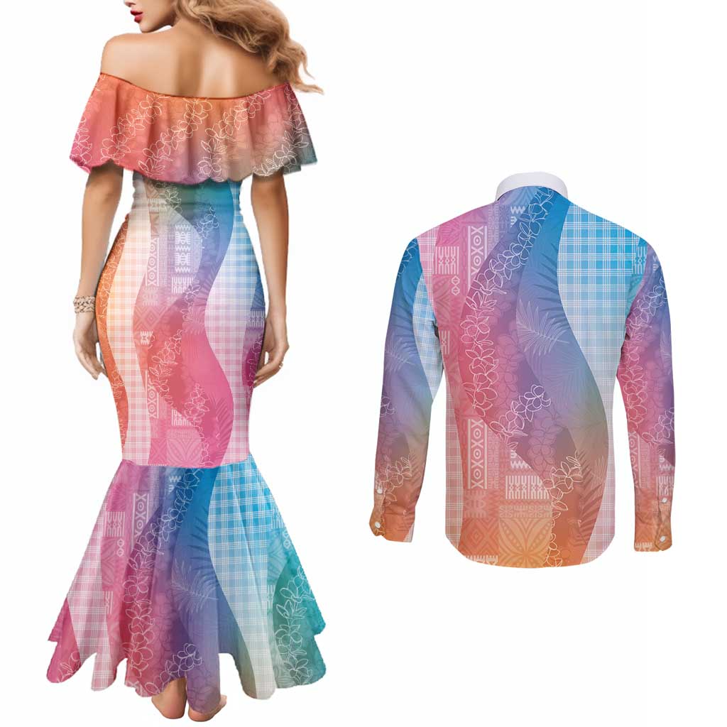 Polynesian Tribal Pattern Patchwork Picturesque Couples Matching Mermaid Dress and Long Sleeve Button Shirt Holographic LT7 - Polynesian Pride