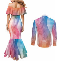 Polynesian Tribal Pattern Patchwork Picturesque Couples Matching Mermaid Dress and Long Sleeve Button Shirt Holographic LT7 - Polynesian Pride