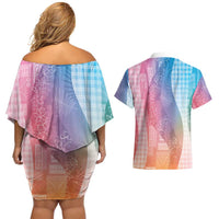 Polynesian Tribal Pattern Patchwork Picturesque Couples Matching Off Shoulder Short Dress and Hawaiian Shirt Holographic LT7 - Polynesian Pride