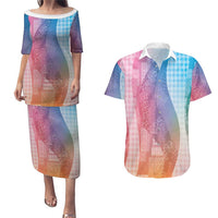 Polynesian Tribal Pattern Patchwork Picturesque Couples Matching Puletasi and Hawaiian Shirt Holographic LT7 Holographic - Polynesian Pride